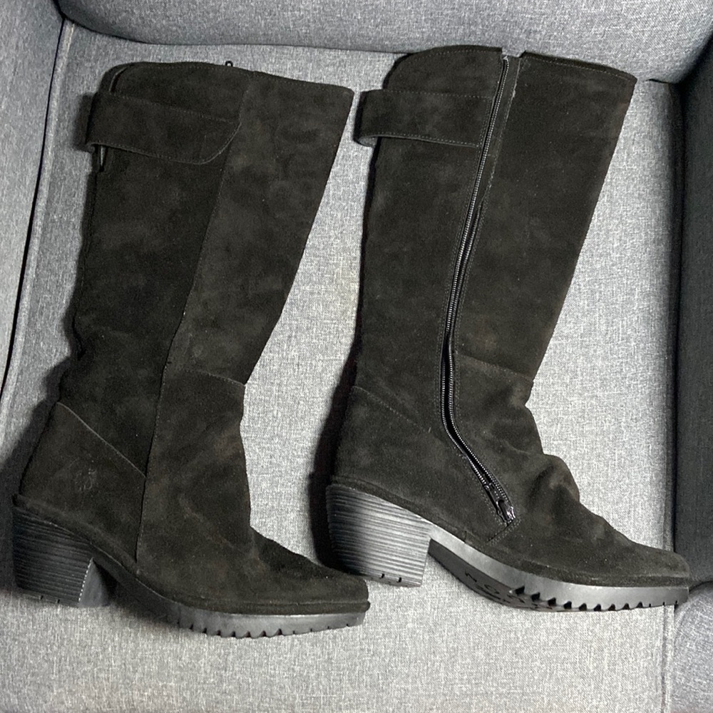 Fly London Yulo Suede Wedge Heels Knee High Boots Size 39 (8.5 med)